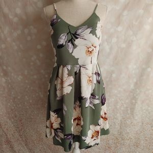 Bright Olive and White Floral Spring/Summer Dress